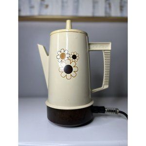 Vintage 1970's Regal Poly Perk Coffee Pot Electric Percolator 4-8 Cup w/ Daisies